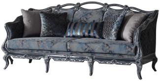 Casa Padrino Luxus Barock Sofa Grau / Blau / Grau 224 x 103 x H. 110 cm - Edles Wohnzimmer Sofa mit elegantem Muster und dekorativen Kissen - Barockstil Wohnzimmer Möbel