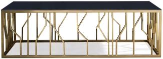 Casa Padrino Luxus Couchtisch Gold / Schwarz 125 x 65 x H. 43 cm - Rechteckiger Edelstahl Wohnzimmertisch mit Glasplatte - Wohnzimmer Möbel - Luxus Qualität