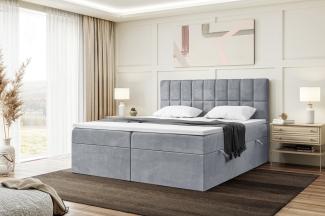 MEBLINI Boxspringbett LUKAS 140x220 cm mit Bettkasten - H4/Grau Samt Polsterbett - Doppelbett mit Topper & Taschenfederkern-Matratze