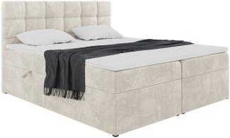 MEBLINI Boxspringbett TAPO 1 160x200 cm mit Bettkasten - H4/Creme Samt Polsterbett - Doppelbett mit Topper & Taschenfederkern-Matratze