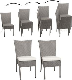 2er-Set Poly-Rattan Stuhl HWC-G19, Balkonstuhl Gartenstuhl, stapelbar ~ grau, Kissen creme