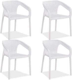 Gartenstuhl mit Armlehnen 4er Set Gartensessel Weiß Stühle Kunststoff Stapelstühle Balkonstuhl Outdoor-Stuhl