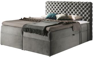 Mirjan24 'Serrula' Boxspringbett mit Bettkästen, Taschenfederkern-Matratze & Topper, Stoff grau, 120 x 200 cm