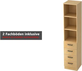bümö® office Schubladen-Regal mit 4 Schüben & 3 Regalfächer in grau mit Relinggriffen