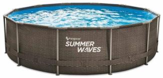 Summer Waves Active Frame Pool | Aufstellpool rund | inkl. Zubehör | Rattanoptik braun | Ø 366x91 cm