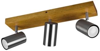 LED Deckenstrahler, Holz, nickel-matt, Spots verstellbar, L 44 cm
