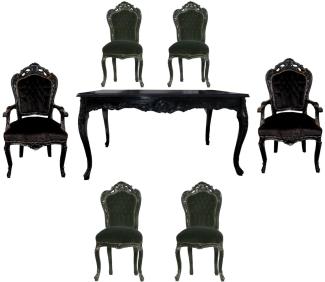 Casa Padrino Barock Esszimmer Set Schwarz/Schwarz - Esstisch + 6 Stühle