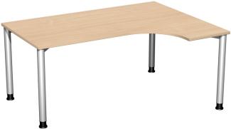 PC-Schreibtisch '4 Fuß Flex' rechts, höhenverstellbar, 160x120cm, Buche / Silber