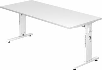 bümö® Schreibtisch O-Serie höhenverstellbar, Tischplatte 180 x 80 cm in weiß, Gestell in weiß