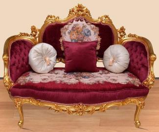 Casa Padrino Barock Sofa Bordeauxrot / Mehrfarbig / Gold - Handgefertigtes Wohnzimmer Sofa im Barockstil - Prunkvolle Barock Wohnzimmer Möbel
