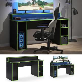 Vicco Computertisch Gamingtisch Schreibtisch Roni Schwarz/Grün PC-Tisch Ablage