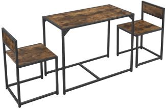 Juskys Küchentisch Set mit Esstisch & 2 Stühlen - Industrial, klein & platzsparend - 3-teilige Essgruppe für 2 Personen - Stahl - Antike Holzoptik