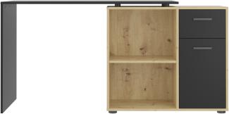 FMD Möbel - ALBRECHT 1 - Schreibtisch-Kombination - melaminharzbeschichtete Spanplatte - Schwarz perl / Artisan Eiche - 83 x 74 x 117cm