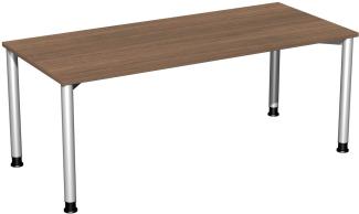 Schreibtisch '4 Fuß Flex' höhenverstellbar, 180x80cm, Nussbaum / Silber