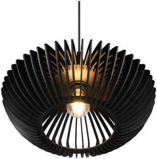 LED Pendelleuchte 1 flammig in Schwarz matt, Holz Lamellenlampe Ø 40 cm