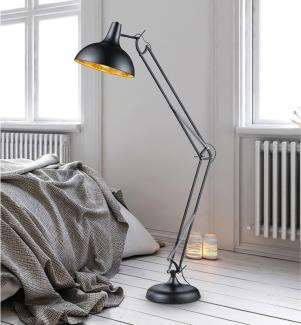 Große LED Stehleuchte Metall Schwarz / Gold im Industrial Style, 180cm