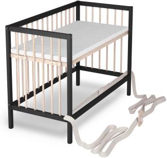 Baby Beistellbett Dreamy 60x120 cm mit Matratze, schwarz/natur 4 in 1 ohne Umbauseite - Sämann