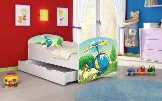 Kinderbett Luna mit Stauraum und verschiedenen Motiven 140x70 Heli