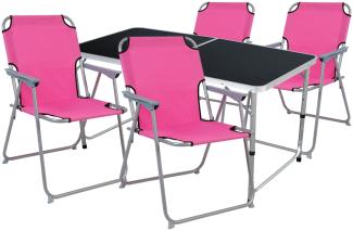5-teiliges Campingmöbel Set Black Alu 120x60x58/70cm pink