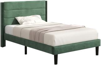 Merax Polsterbett Einzelbett 90x200 aus Samt & Holz & Metall mit Lattenrost & Kopfteil für Schlafzimmer Grün