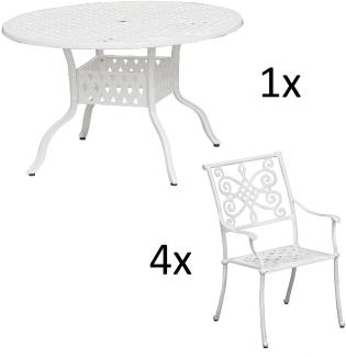 Inko 5-teilige Sitzgruppe Aluminium Guss weiß Tisch Ø 120 cm mit 4 Sesseln Tisch Ø120 cm mit 4x Sessel Nexus