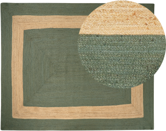Teppich Jute grün beige 300 x 400 cm geometrisches Muster Kurzflor KARAKUYU