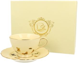 DUO ECRU Tasse 260 ml BUTTERFLIES mit Untertasse, New Bone China Porzellan