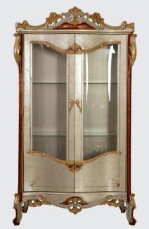Casa Padrino Luxus Barock Vitrine Silber / Braun / Gold - Handgefertigter Massivholz Vitrinenschrank mit 2 Türen - Prunkvolle Barock Möbel