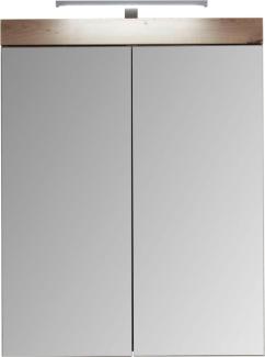 trendteam smart living Badezimmer Spiegelschrank Spiegel Amanda, 60 x 77 x 17 cm in Asteiche / Weiß Hochglanz mit viel Stauraum inklusive Beleuchtung
