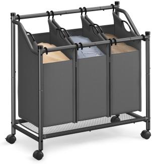 SONGMICS Wäschekorb mit Rollen, Wäschesammler mit 3 abnehmbaren Wäschesäcken, Wäschewagen, für Waschküche Schlafzimmer Badezimmer, 3 x 45 L, schiefergrau