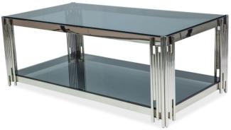 Casa Padrino Luxus Couchtisch Silber / Schwarz 120 x 60 x H. 40 cm - Edelstahl Wohnzimmertisch mit getönten Glasplatten - Luxus Möbel