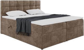 MEBLINI Boxspringbett TAPO 2 120x200 cm mit Bettkasten - H3/Braun Samt Polsterbett - Doppelbett mit Topper & Taschenfederkern-Matratze