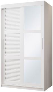 Kleiderschrank Zerimo II 100 cm, Spiegel, Kleiderstangen, Einlegeböden, Schwebetürenschrank (Farbe: Weiß, mit Schubladen)