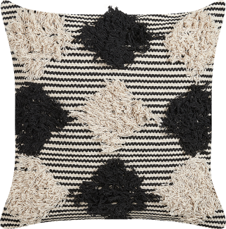 Dekokissen geometrisches Muster Baumwolle beige schwarz getuftet 50 x 50 cm BHUSAWAL