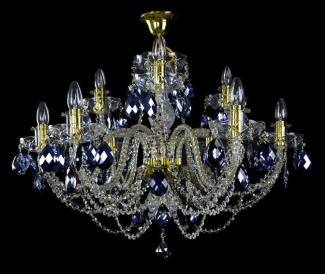 Casa Padrino Luxus Barock Kronleuchter Gold / Blau Ø 80 x H. 60 cm - Prunkvoller Barockstil Kronleuchter mit böhmischen Kristallglas - Edel & Prunkvoll