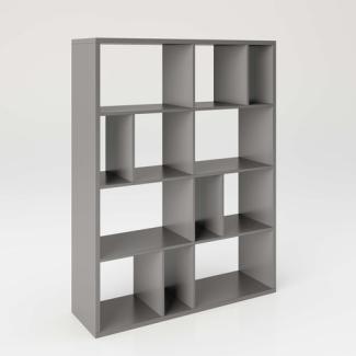 Fortuna - SET Regal mit 12 Fächern inkl. Stauraumboxen Bücherregal, Büroregal, Raumteiler, Fächer in asymmetrischer Aufteilung: grau