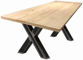 Tisch aus Mangoholz und Metall 160 x 77 x 90 cm Natur, Antikschwarz