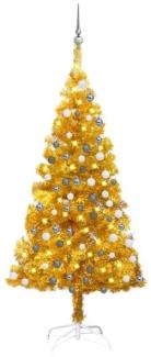 vidaXL Künstlicher Weihnachtsbaum mit LEDs & Kugeln Golden 150cm PET, Mit Beleuchtung [3077690]