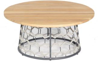 Sonnenpartner Lounge-Tisch Yale Ø 100 cm Teak/Aluminium mit Polyrope silbergrau Loungetisch Beistell