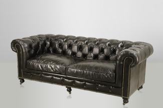 Chesterfield Luxus Echt Leder Sofa 2. 5 Seater Vintage Leder von Casa Padrino Ebony