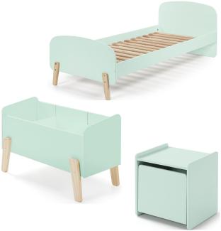 Kinderbett >KIDDY< in mintgrün aus Massiv Kiefer und MDF - 205,5x72,5x95 (BxHxT)