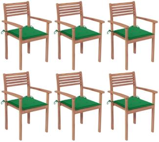 vidaXL Stapelbare Gartenstühle mit Kissen 6 Stk. Massivholz Teak