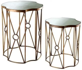 Casa Padrino Luxus Art Deco Designer Beistelltisch 2er Set Antik Messing - Hotel Tisch Möbel