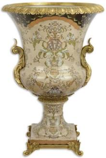 Casa Padrino Barock Deko Porzellan Vase Mehrfarbig / Messingfarben Ø 52 x H. 75,5 cm - Prunkvolle Blumenvase - Deko Accessoires im Barockstil