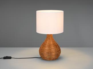 LED Tischleuchte Rattan Geflecht Stoffschirm Weiß im Boho Stil Ø 22cm