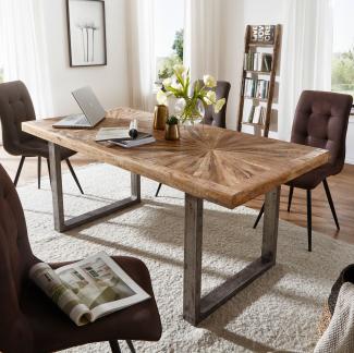 KADIMA DESIGN Massivholz Esstisch - Rustikales Design mit Edelstahlbeinen - Echtholz Tisch für Esszimmer & Küche. Große: 200x100x76