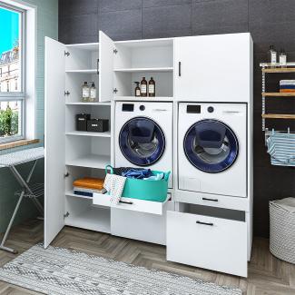 Roomart Schrankwand für Waschküche & Hauswirtschaftsraum Mit Schubladen und Ausziehbrett • Weiß