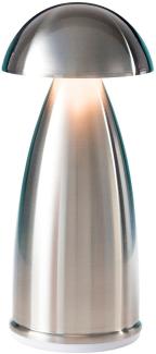 NEOZ kabellose Akku-Tischleuchte OWL 1 UNO LED-Lampe dimmbar 1 Watt 19x7,8 cm Edelstahl (mit gebürsteter Veredelung)