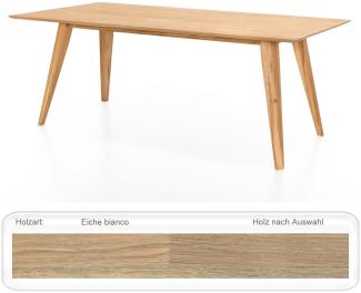 Esstisch Olavi 11 Massivholz Gestell rechteckig Platte abgeschrägt 180 x 90 cm, Eiche bianco geölt