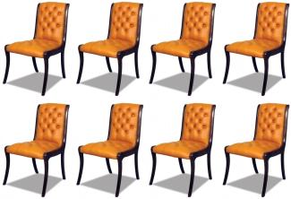 Casa Padrino Luxus Chesterfield Leder Esszimmer Stuhl 8er Set Orange / Dunkelbraun 50 x 47 x H. 95 cm - Chesterfield Echtleder Küchenstühle - Chesterfield Möbel - Leder Möbel - Luxus Möbel